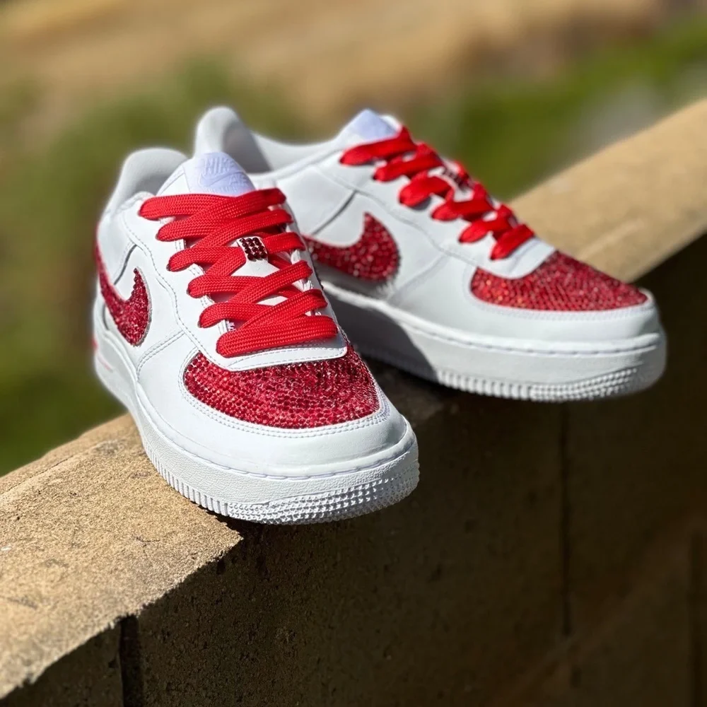 Custom Red Bling Nike Court Vision Bling Sneakers, Rhinestone Wedding Shoes